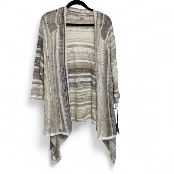 Knox Rose Sweaters - Knox Rose Cardigan Women Size 2XL Open Front Long Sleeve Stripes Earth Tones